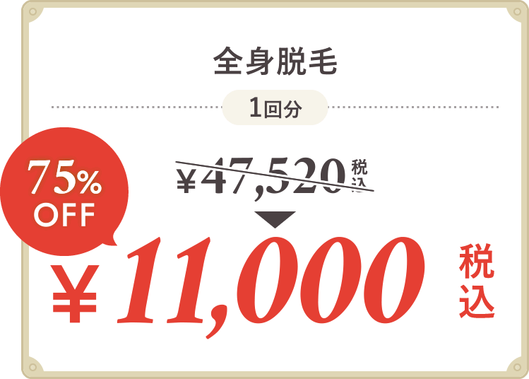 全身脱毛 肌負担ゼロでマシュマロ美肌 通常税込47,520円→1回税込11,000円 76%OFF